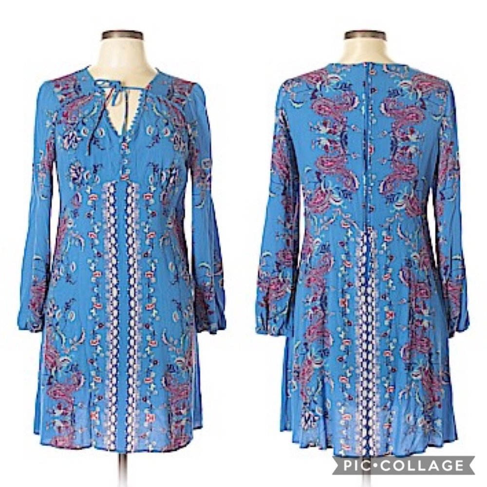 Xhilaration Blue Floral Long Sleeve Dress - Picture 1 of 6